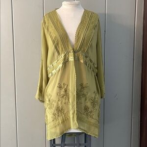 Lane Bryant Green Lace Sheer Duster Lightweight Coat Jacket Women's Size 14-16